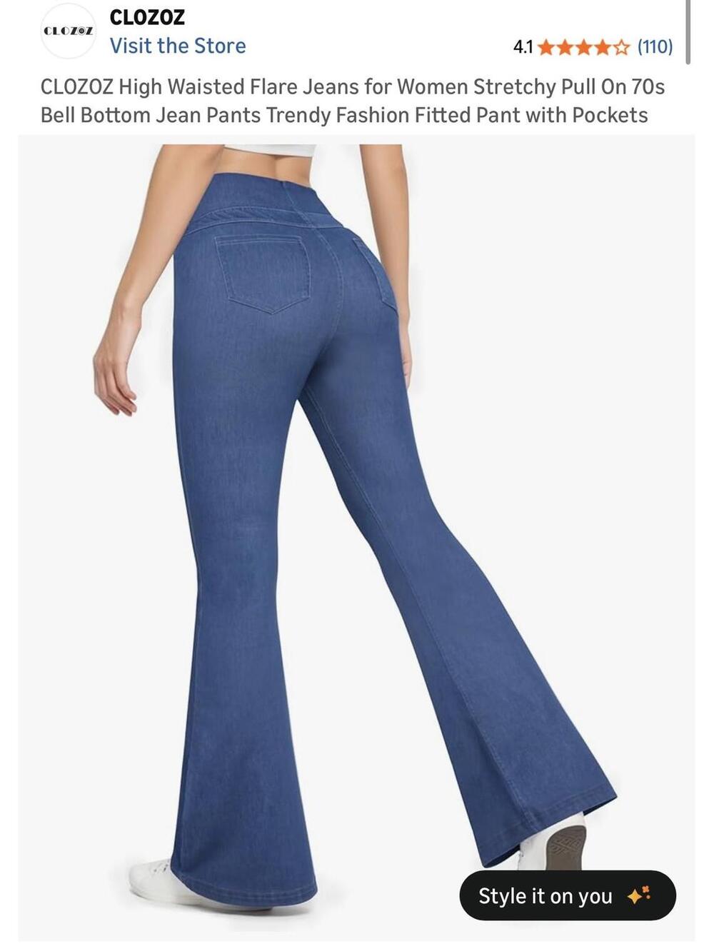 CLOZOZ High Waisted Flare Jeans for Women Stretchy Pull On 70s Bell Bottom Jean
